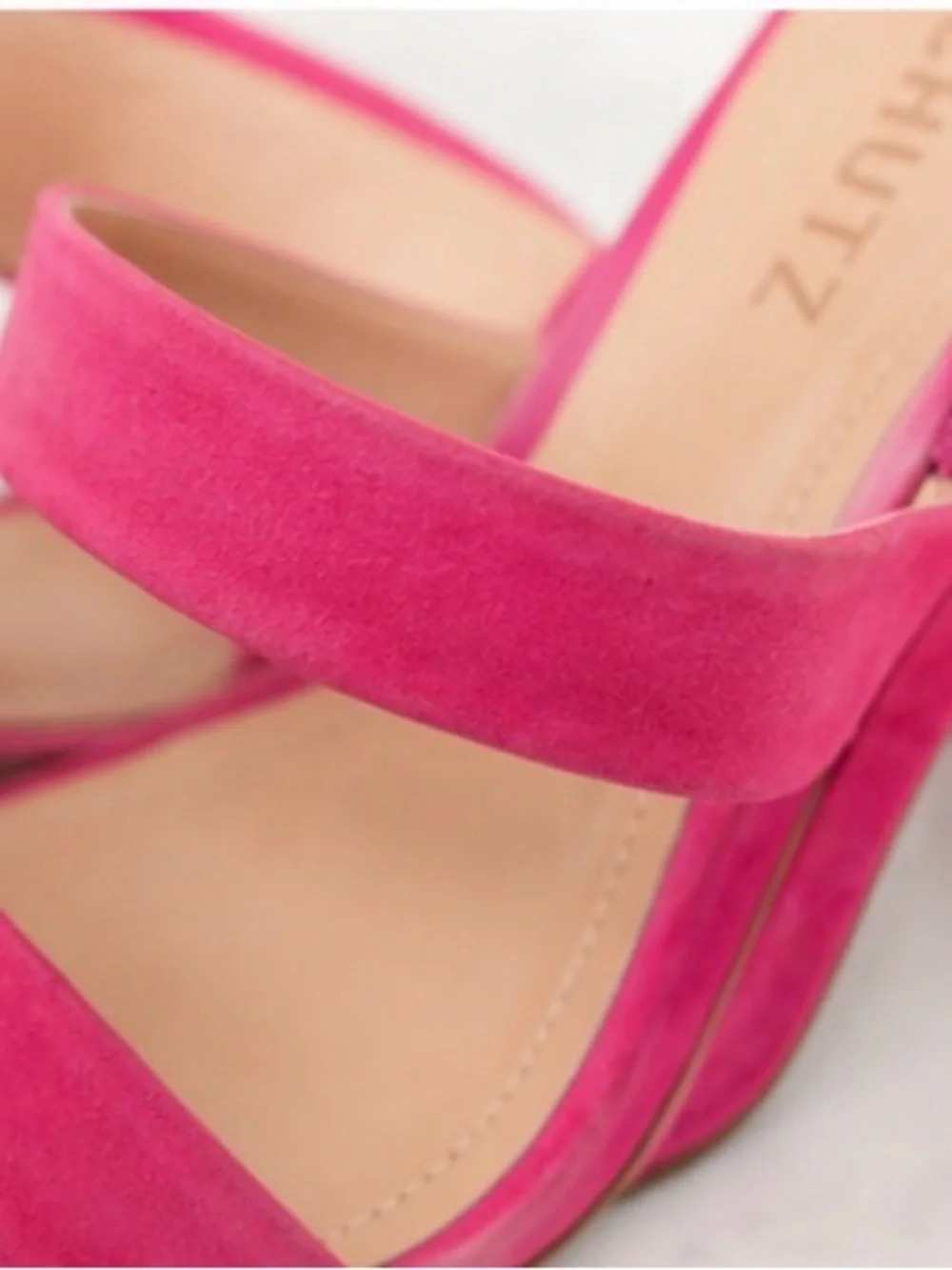 SCHUTZ Hot Pink Suede Double-Strap Block Heel Sandals